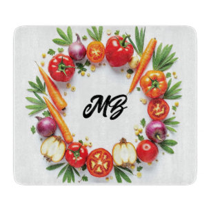 Personalized Vegetable Wreath Glass Cutting Board