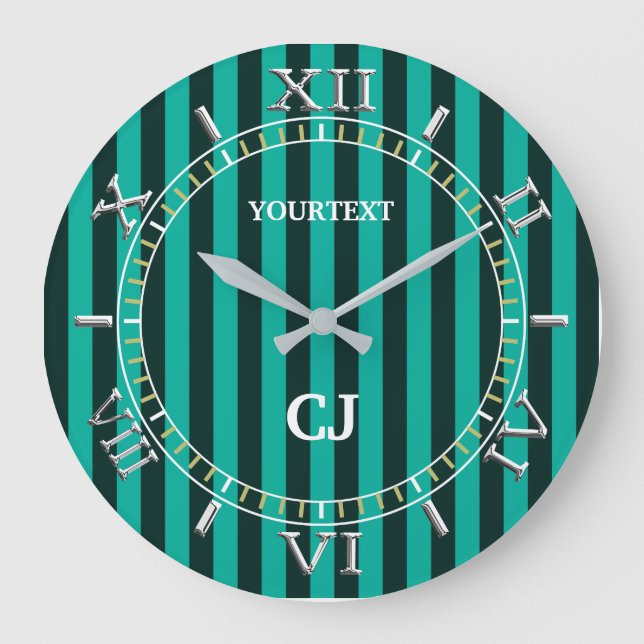 Personalized Vertical Turquoise Stripes Dial on a Large Clock (Front)