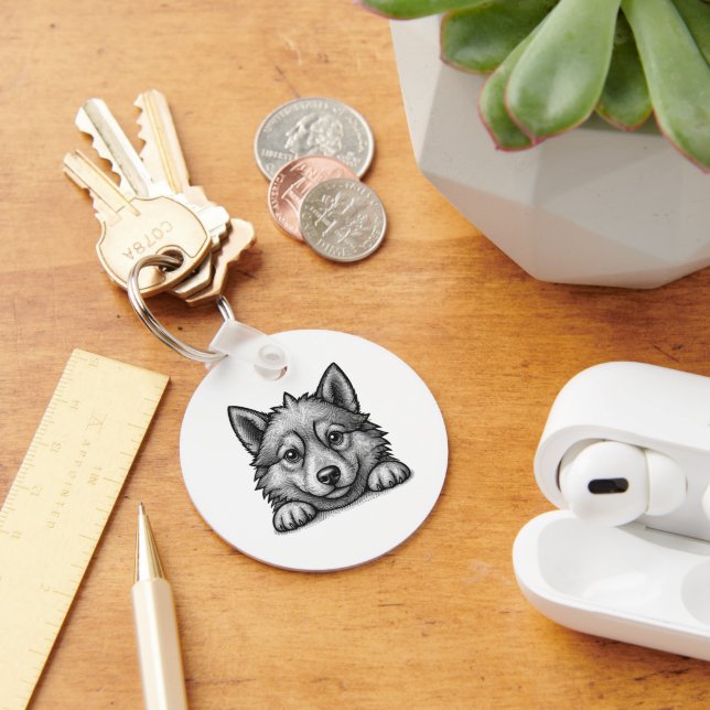 Personalized Veterinarian Husky Sketch Key Ring (Desk)