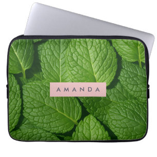 Personalized Vibrant Green Fresh Mint Leaf Laptop Sleeve