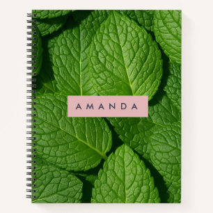 Personalized Vibrant Green Fresh Mint Leaf  Notebook