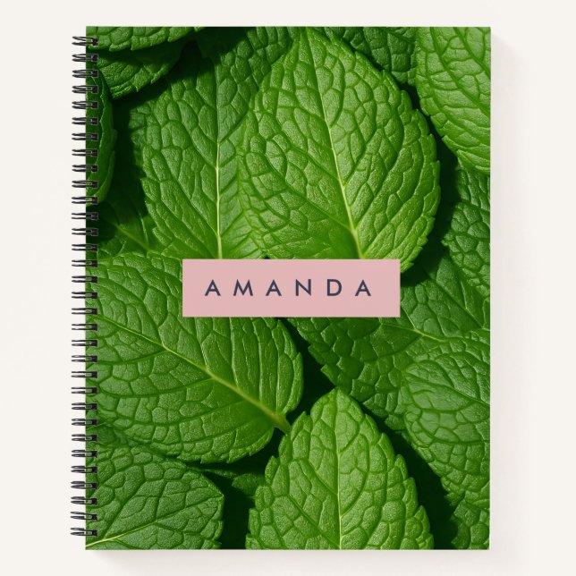 Personalized Vibrant Green Fresh Mint Leaf  Notebook (Front)