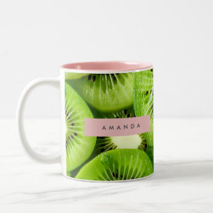 Personalized Vibrant Kiwi Fruit Design Two-Tone Coffee Mug