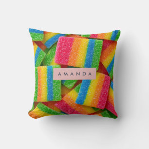 Personalized Vibrant Rainbow Candy Stripe  Cushion
