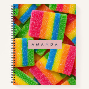 Personalized Vibrant Rainbow Candy Stripe  Notebook