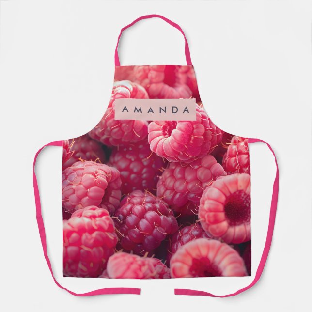 Personalized Vibrant Raspberry Bliss Pink Fruit Apron (Front)
