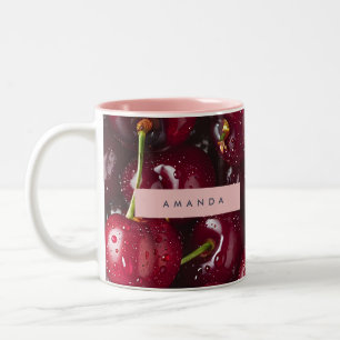 Personalized Vibrant Red Cherry Fruit Two-Tone Coffee Mug