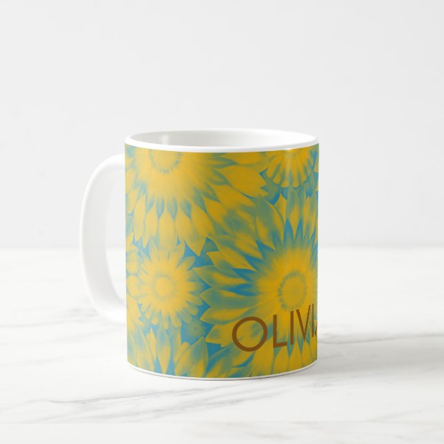 Personalized Vibrant Sunflower Tie-Dye Art Coffee Mug (Front Left)