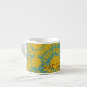 Personalized Vibrant Sunflower Tie-Dye Art Espresso Cup