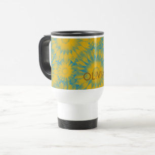Personalized Vibrant Sunflower Tie-Dye Art Travel Mug