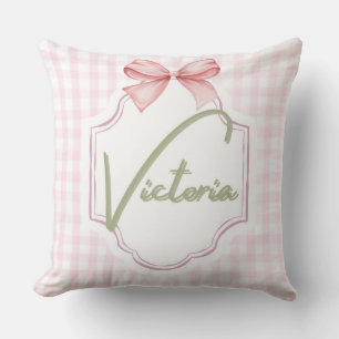 Personalized Victoria Baby Girl Nursery Bow Cushion