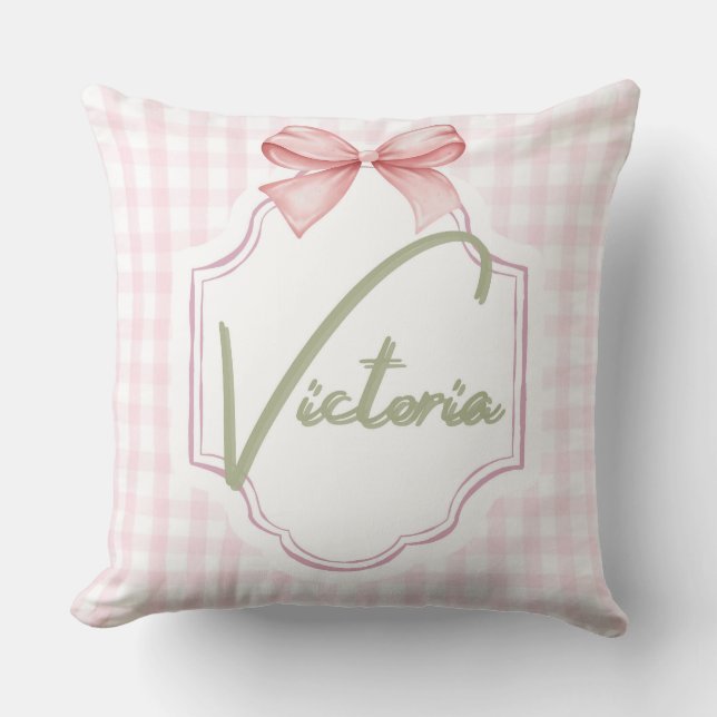 Personalized Victoria Baby Girl Nursery Bow Cushion (Front)