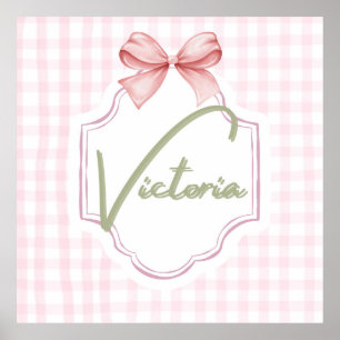 Personalized Victoria Baby Girl Nursery Bow Poster