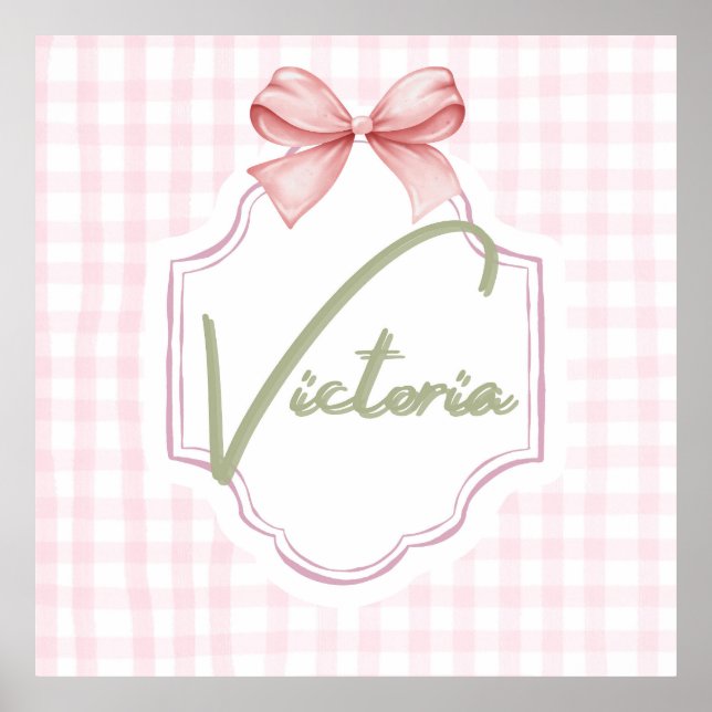 Personalized Victoria Baby Girl Nursery Bow Poster (Front)