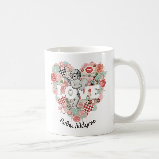 Personalized Victorian Coquette Cherub Love Heart Coffee Mug (Right)