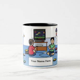 Personalized Video Game Player - Male Cartoon Two-Tone Coffee Mug
