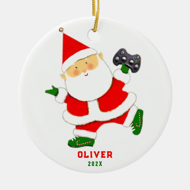 Personalized Video Gamer Holiday Gift Ceramic Tree Decoration (Front)