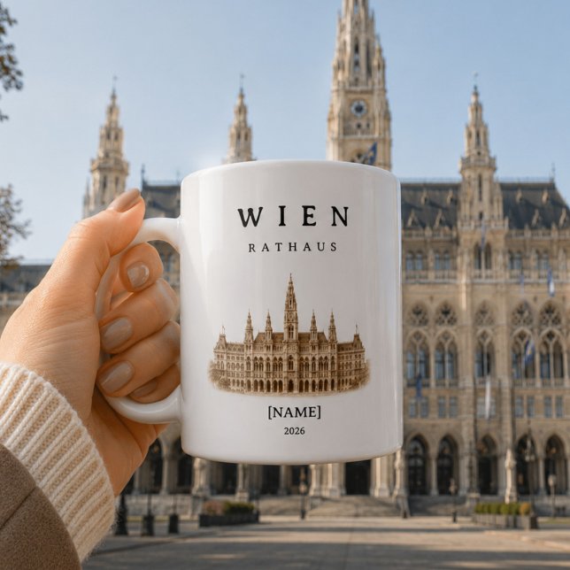 Personalized Vienna City Hall Mug | Name & Year  (Deine personalisierte Wien Rathaus Tasse – elegant, einzigartig und mit deinem Namen)