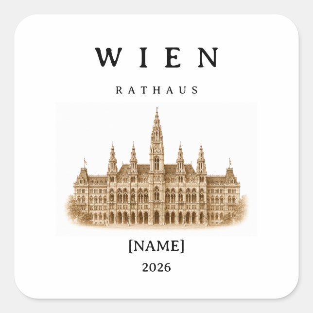 Personalized Vienna City Hall | Name & Year Square Sticker (Front)