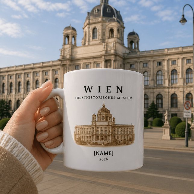 Personalized Vienna Kunsthistorisches Museum  Coffee Mug (Wiener Kultur zum Mitnehmen – deine personalisierte Tasse vor dem Kunsthistorischen Museum)