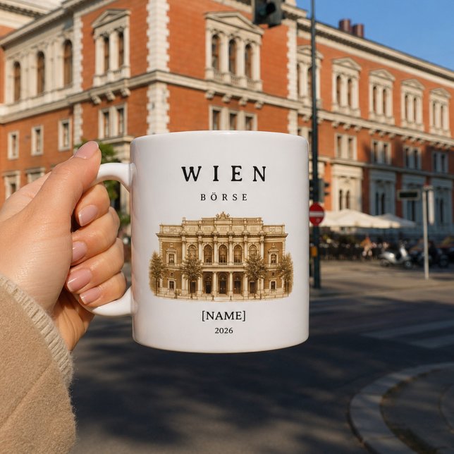 Personalized Vienna Stock Exchange Mug | Name & Ye (Wiener Börse erleben – deine personalisierte Tasse vor historischer Kulisse in Wien)