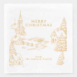 Personalized Village in Winter Christmas Gold Foil Napkins
