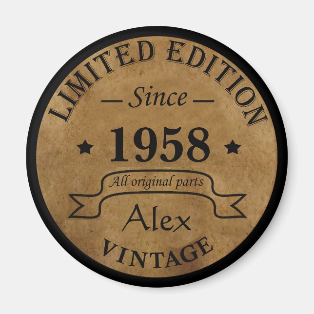 Personalized vintage 65th birthday party magnet (Front)