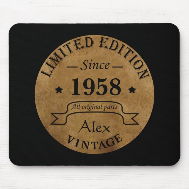Personalized vintage 65th birthday party mouse mat (Front)