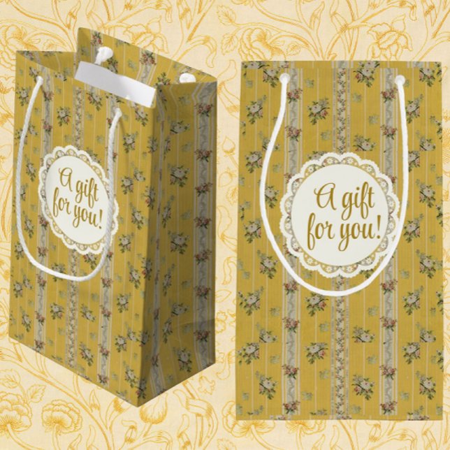 Personalized Vintage Antique Wallpaper Yellow  Medium Gift Bag (Personalize it!)