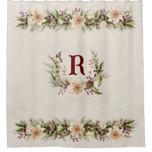 Personalized Vintage Antique White Poinsettia Shower Curtain
