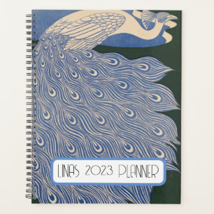 Personalized Vintage Art Nouveau Peacock Print, Planner