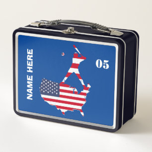 Personalized Vintage Baseball Name Number Metal Lunch Box