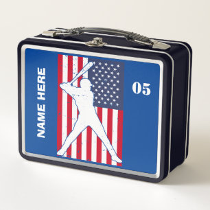 Personalized Vintage Baseball Name Number Metal Lunch Box