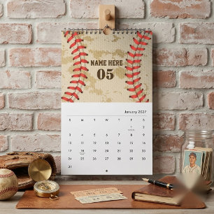 Personalized Vintage Baseball Name Number Retro Calendar