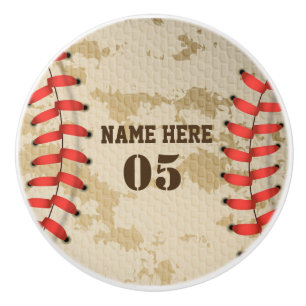 Personalized Vintage Baseball Name Number Retro Ceramic Knob