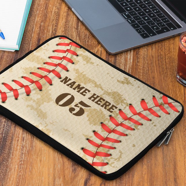 Personalized Vintage Baseball Name Number Retro Laptop Sleeve (Creator Uploaded)
