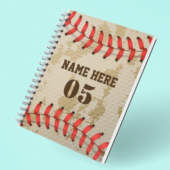 Personalized Vintage Baseball Name Number Retro Notebook (Creator Uploaded)