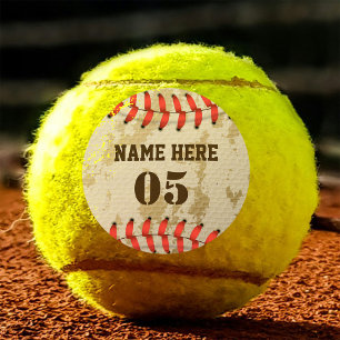 Personalized Vintage Baseball Name Number Retro Tennis Balls