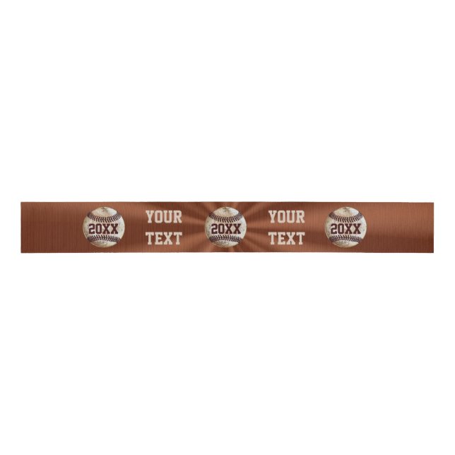 PERSONALIZED Vintage Baseball Ribbon YOUR TEXT Grosgrain Ribbon (Front)