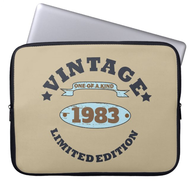 Personalized vintage birthday gift laptop sleeve (Front)