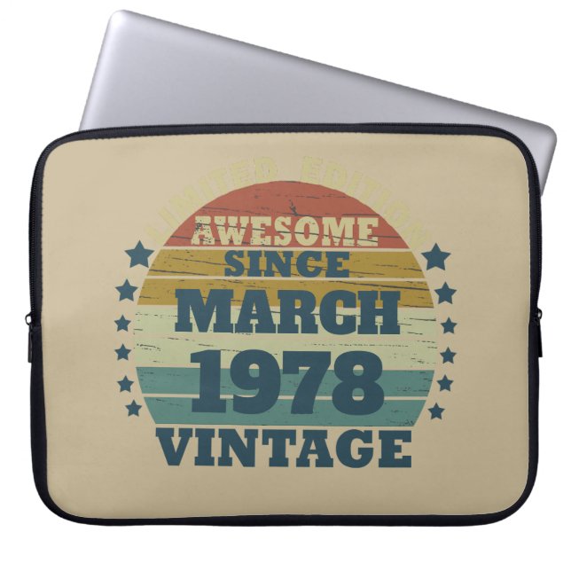 Personalized vintage birthday gift laptop sleeve (Front)