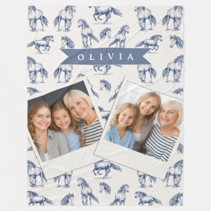 Personalized Vintage Blue Horse Classic Country Fleece Blanket