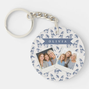 Personalized Vintage Blue Horse Classic Country Key Ring