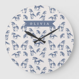 Personalized Vintage Blue Horse Classic Country Large Clock