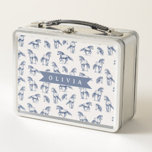 Personalized Vintage Blue Horse Classic Country Metal Lunch Box