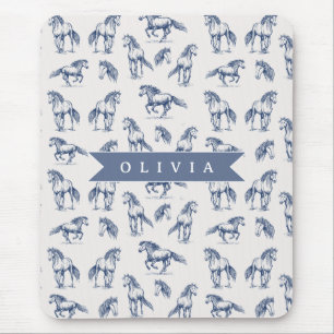 Personalized Vintage Blue Horse Classic Country Mouse Mat