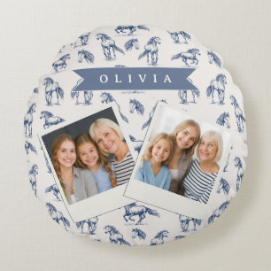 Personalized Vintage Blue Horse Classic Country Round Cushion