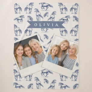 Personalized Vintage Blue Horse Classic Country Sherpa Blanket