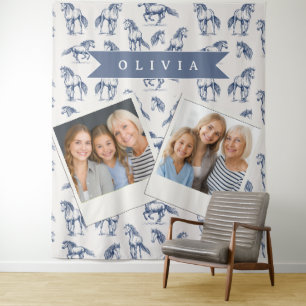 Personalized Vintage Blue Horse Classic Country Tapestry
