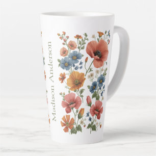 Personalized Vintage Botanical Poppies Latte Mug